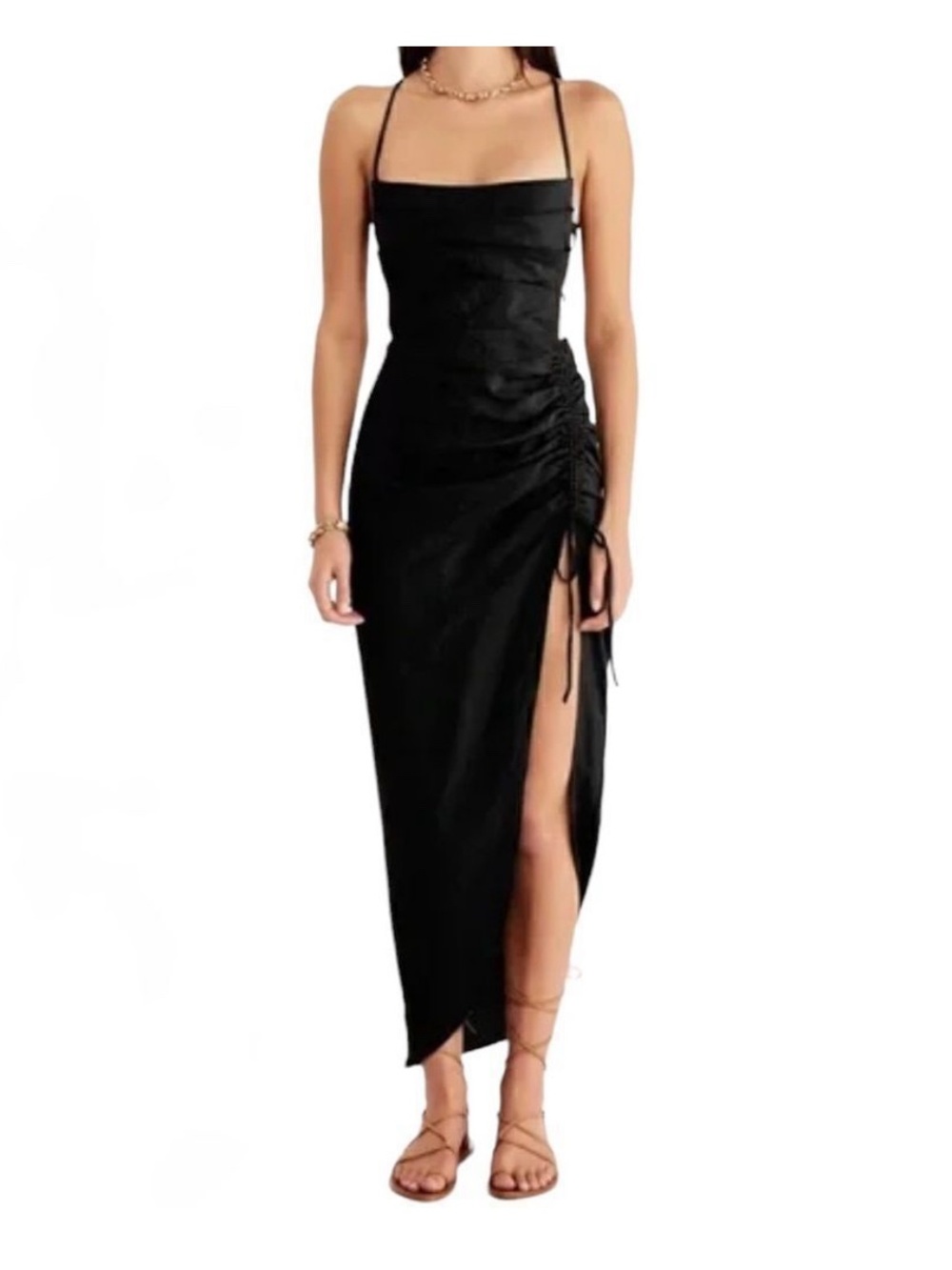 Black Maxi Slip Dress with Draped Cowl Neck